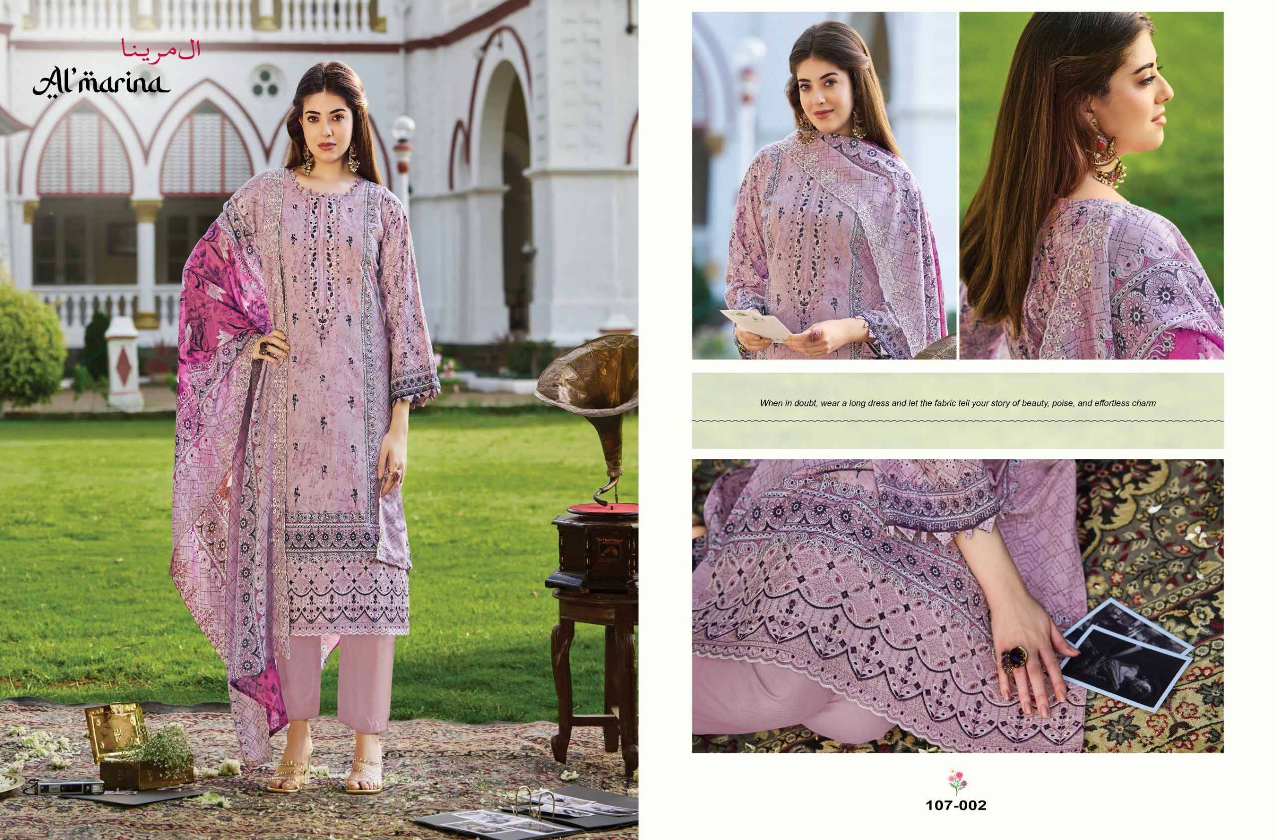 ALFAAZ 107 Series By ALMARINA Pakistani Stylish Beautiful Colourful Printed & Embroidered Party Wear & Occasional Wear Pure cotton Dresses At Wholesale Price